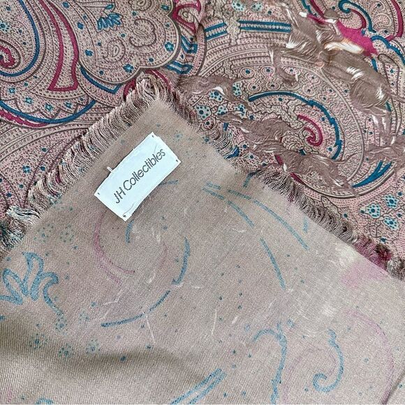 Vintage JH Collectibles Equestrian Horse Hunting theme rayon wool blend scarf - Picture 9 of 9